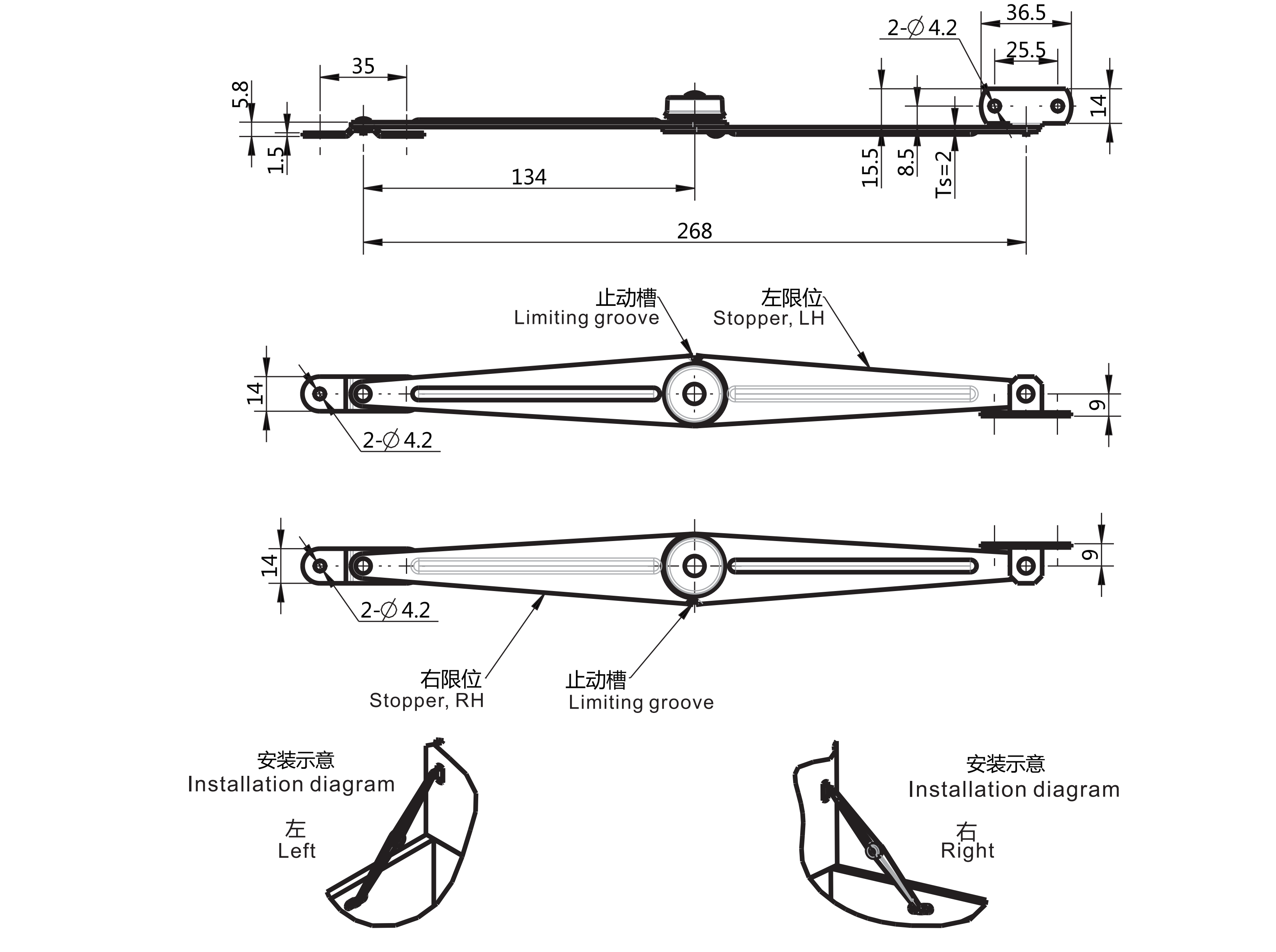 Telescopic Cover Stay With Button 6102 Series