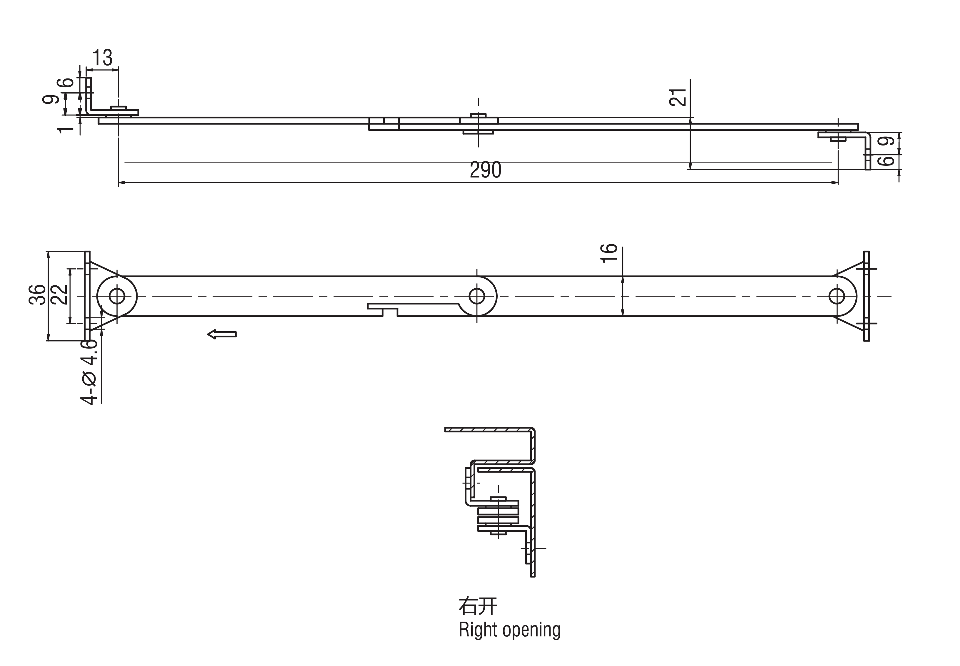 Telescopic Cover Stay 6104 Series