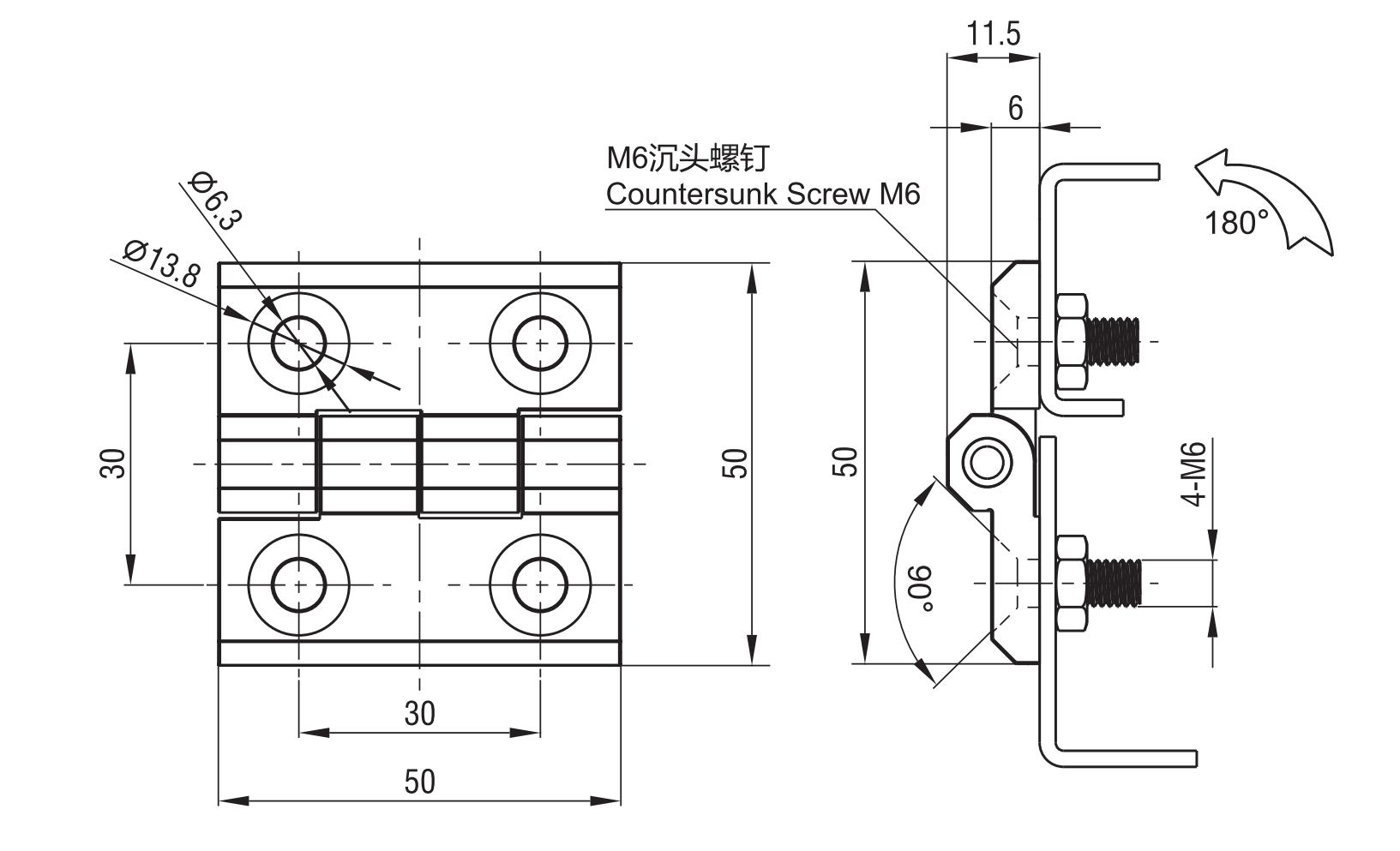 Screw-on Hinge 2101-50X Series 50x50