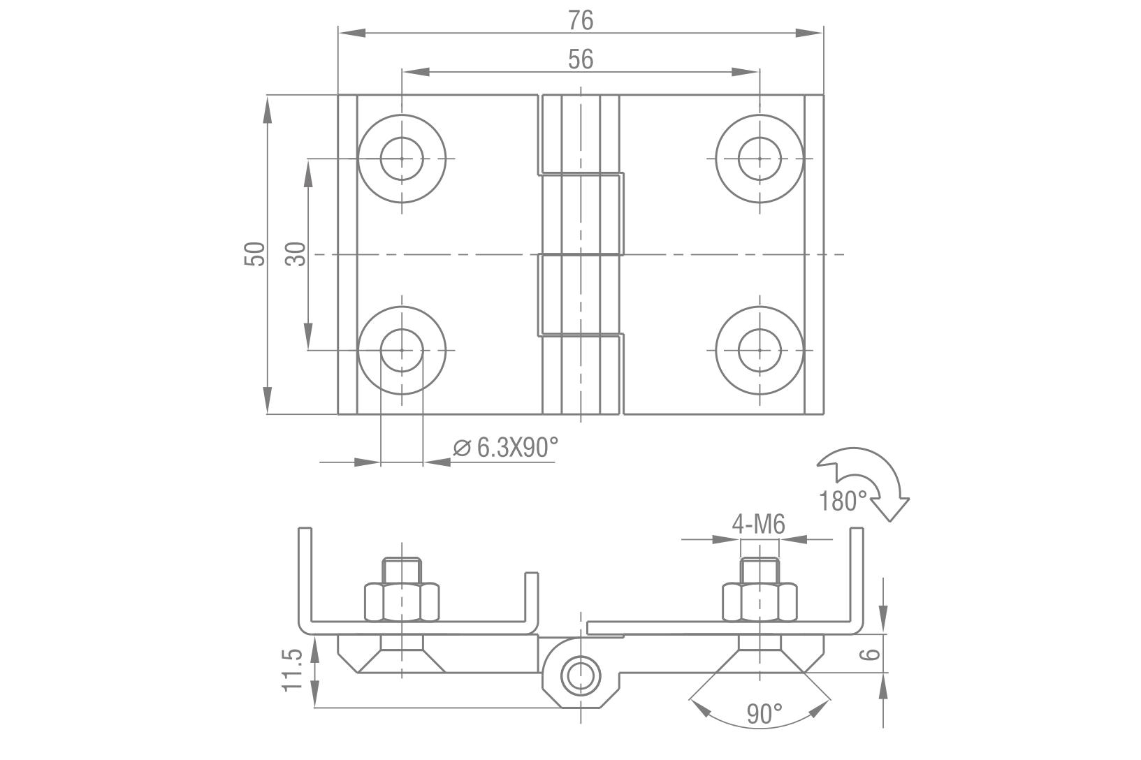 Screw-on Hinge 2101-576X Series 50x76