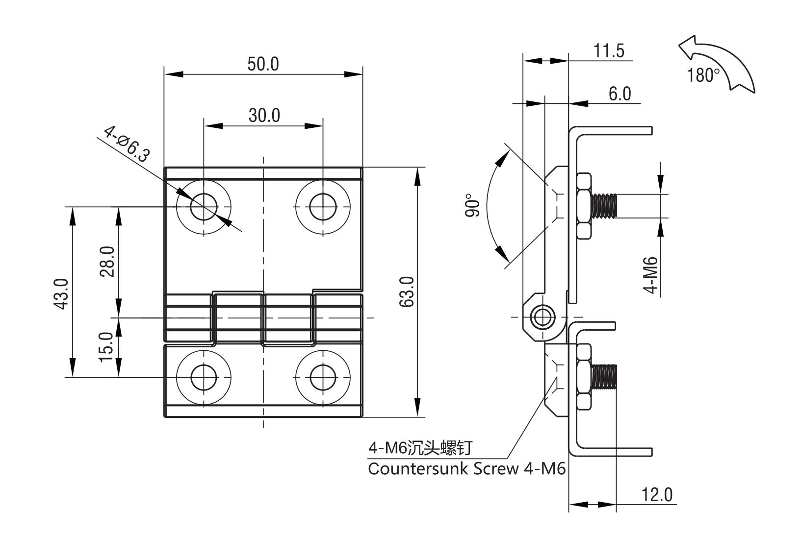 Screw-on Hinge 2101-563X Series 50x63