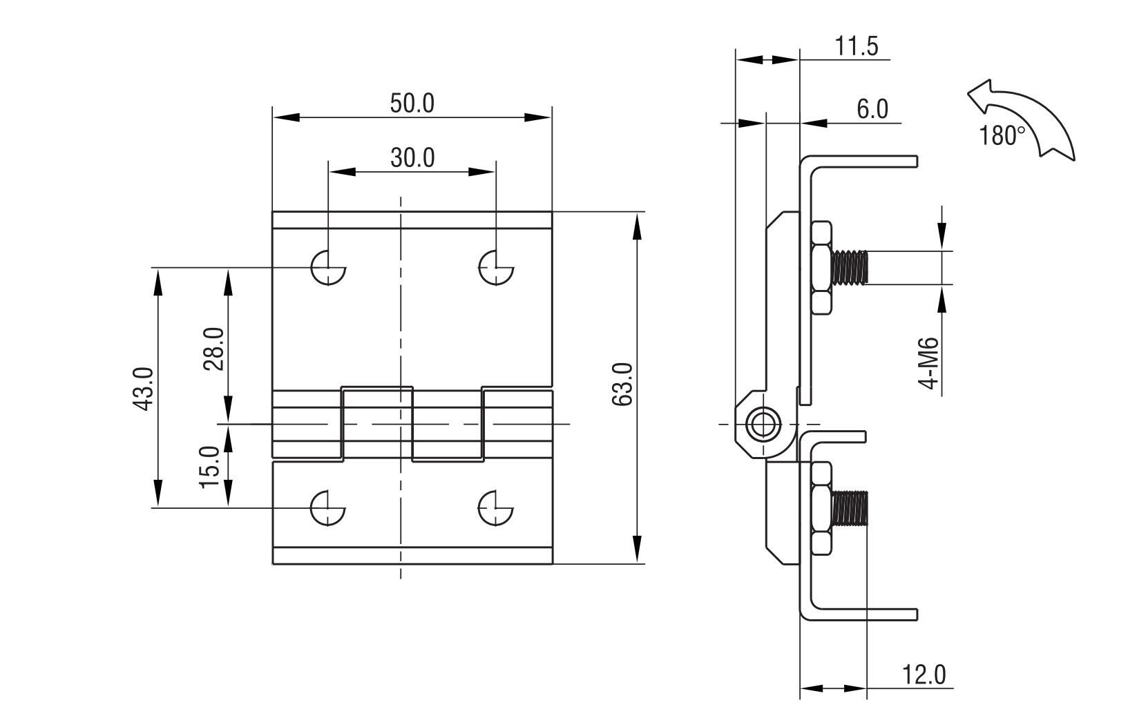 Screw-on Hinge 2101-563X Series 50x63