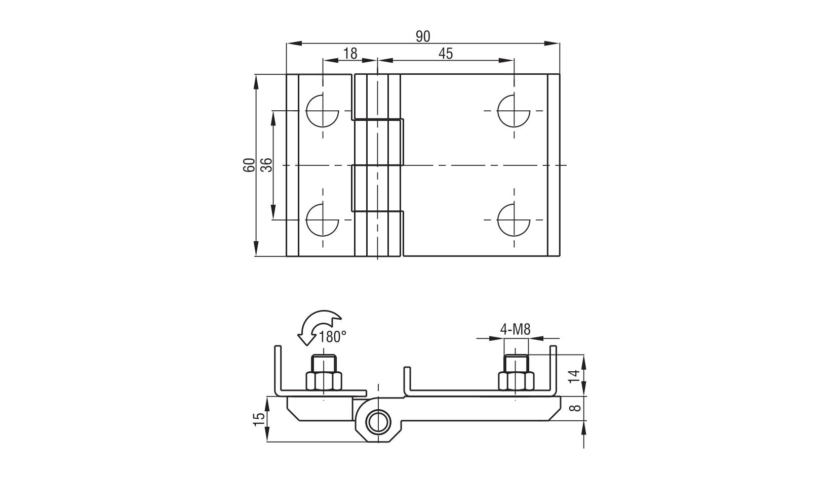 Screw-on Hinge 2101-691 Series 60x90