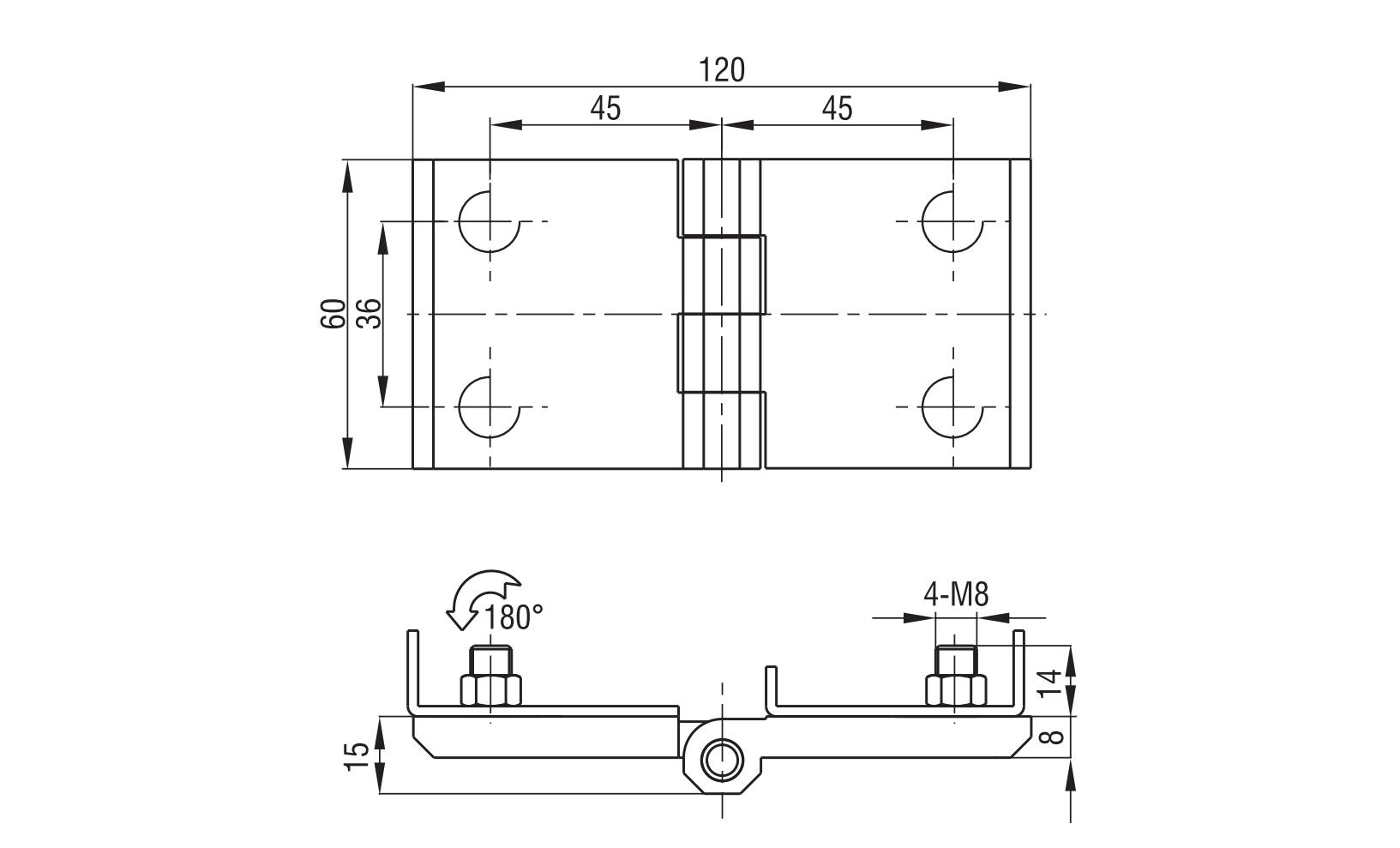 Screw-on Hinge 2101-61201 Series 60x120