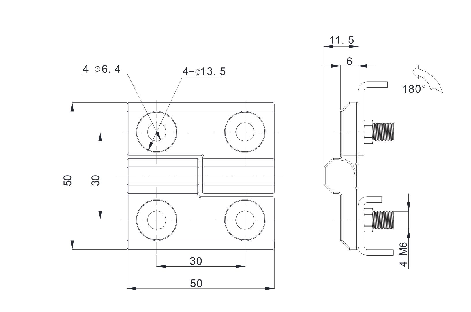 Screw-on Hinge 2101-500X Series 50X50(Left-off Hinge)