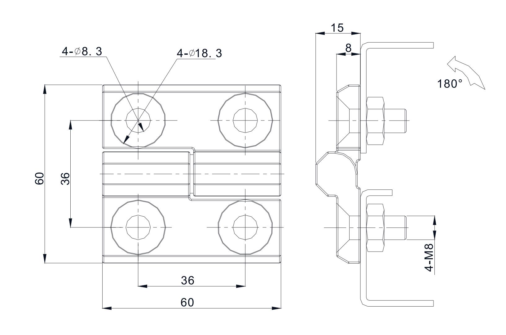 Screw-on Hinge 2101-600X Series 60X60(Left-off Hinge)