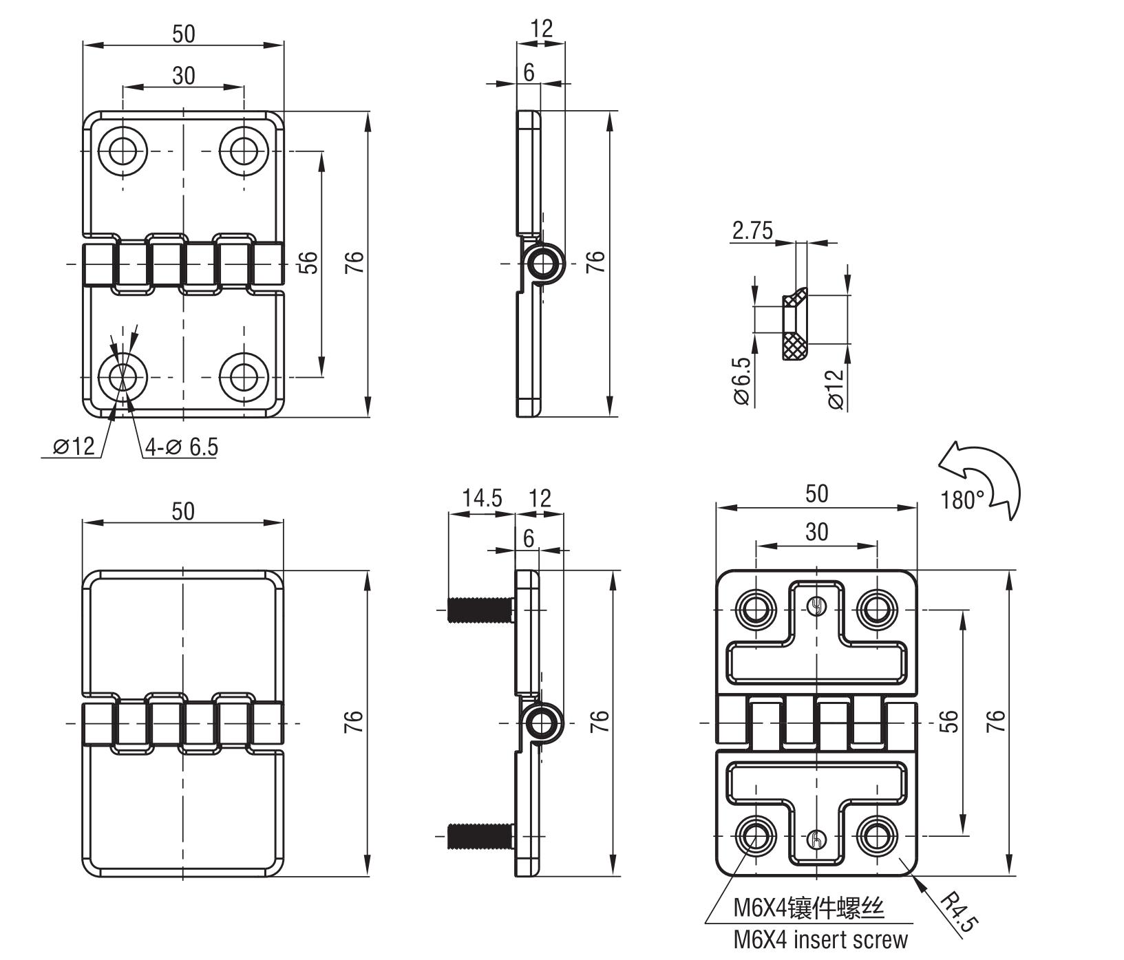 Screw-on Hinge 2102-76X Series 50x76