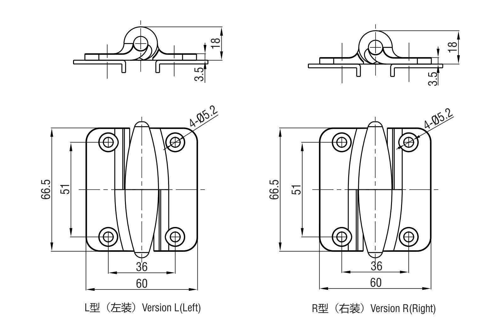 Screw-on Hinge 2115 Series  66.5x60