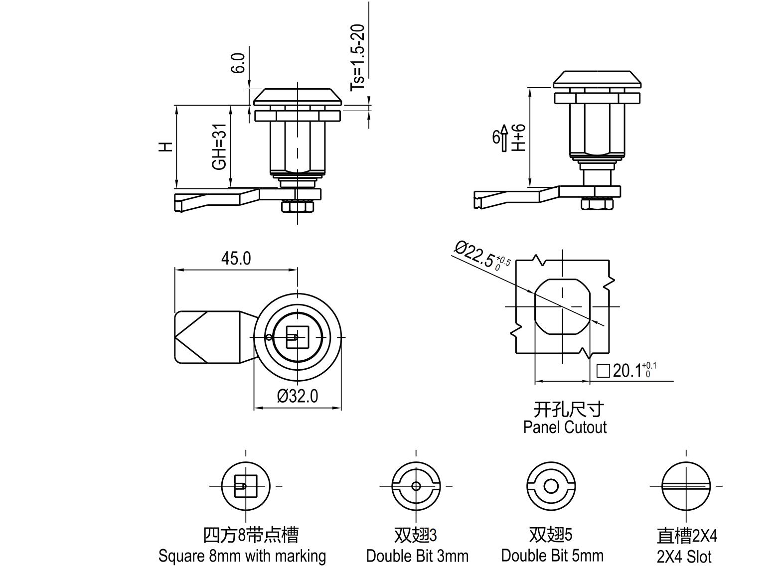 SUS Compression Latch 1438 Series, Large Size Type, Fixed Grip Range