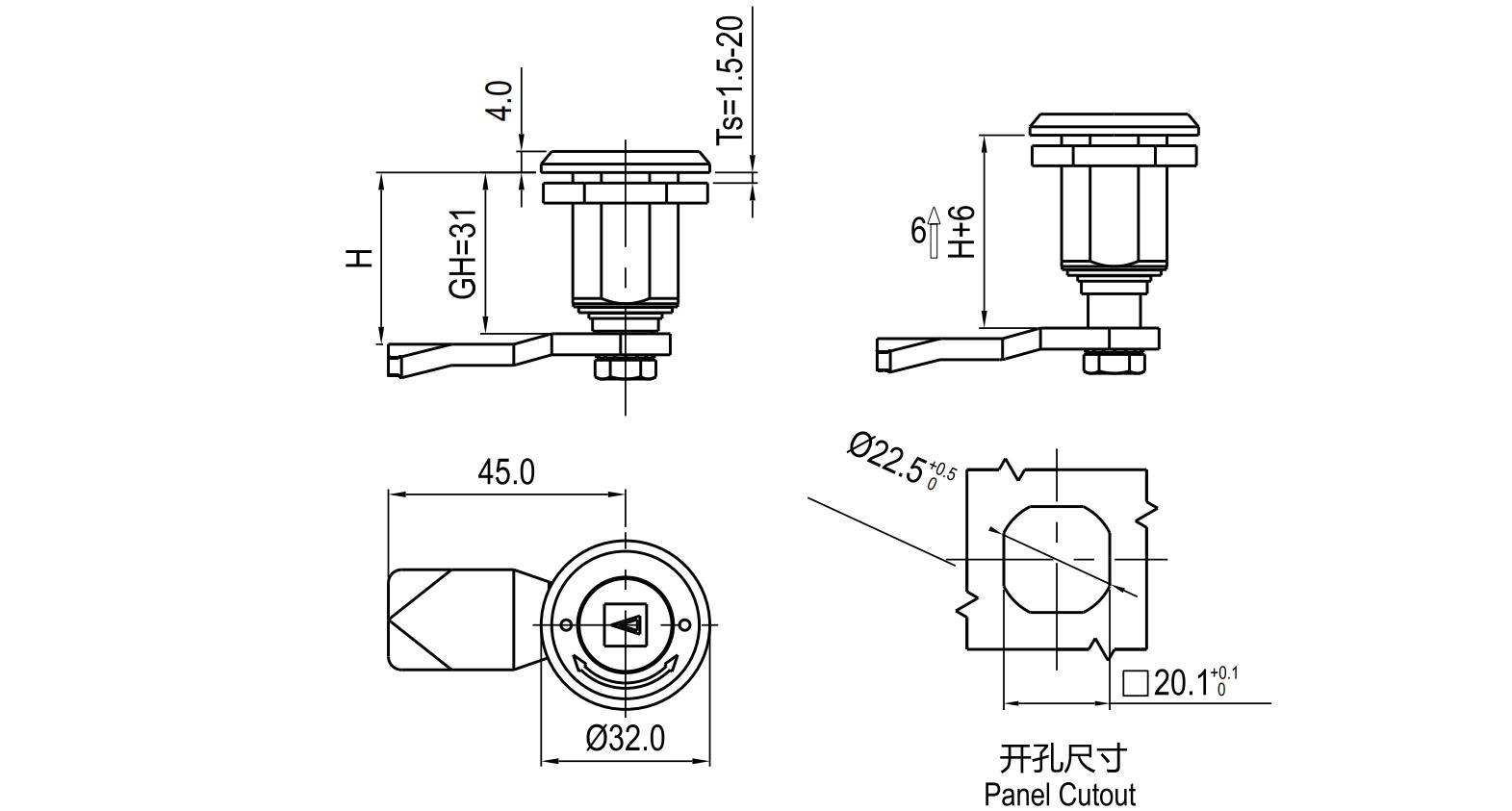 SUS Compression Latch 1438 Series, Large Size Type, Fixed Grip Range