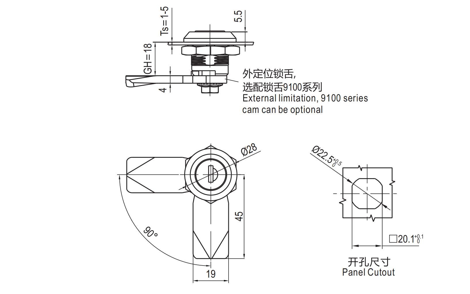 Quarter Turn Lock 1401 Round Cylinder Series 